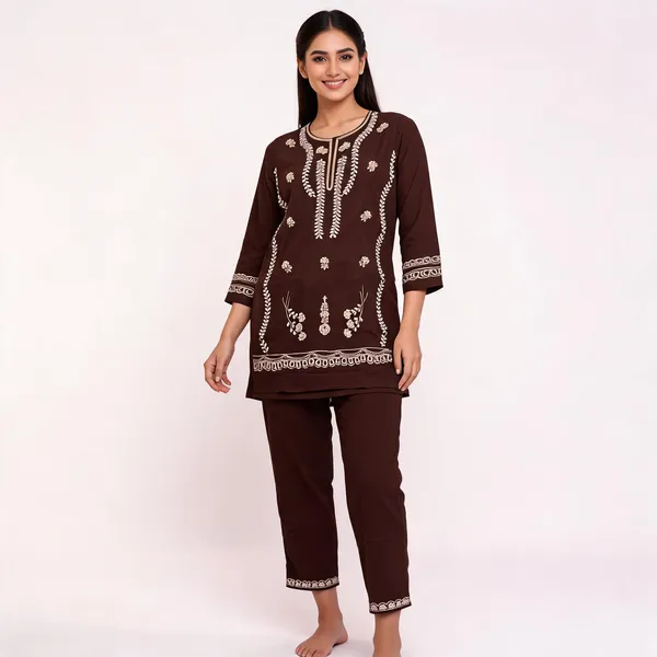 Brown_Rayon_Straight_Embroidered_Kurta_Set_For_Women