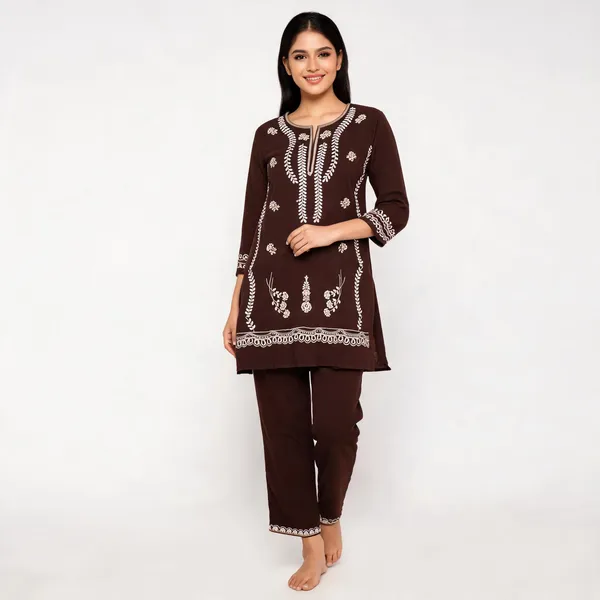 Brown_Rayon_Straight_Embroidered_Kurta_Set_For_Women
