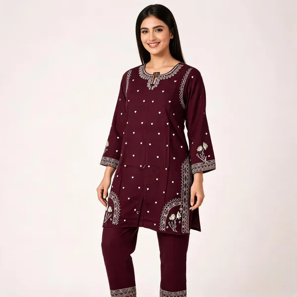 Maroon_Rayon_Straight_Embroidered_Kurta_Set_For_Women