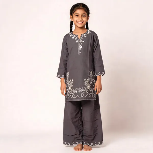 Grey_Rayon_Straight_Embroidered_Kurta_Set_For_Girls