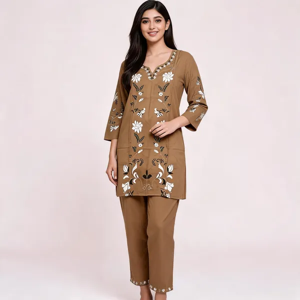 Brown_Rayon_Straight_Embroidered_Kurta_Set_For_Women