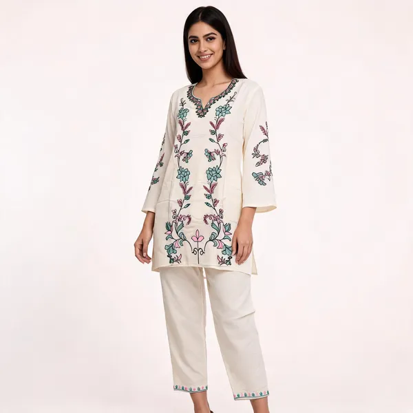 White_Rayon_Straight_Embroidered_Kurta_Set_For_Women