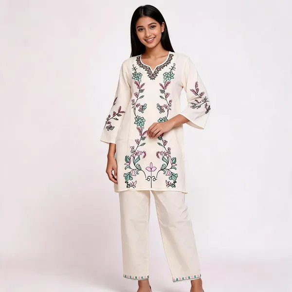 White_Rayon_Straight_Embroidered_Kurta_Set_For_Women