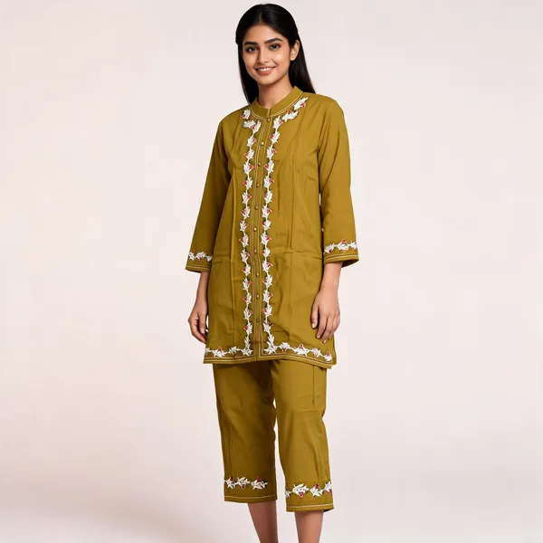 Mustard_Rayon_Straight_Embroidered_Kurta_Set_For_Women