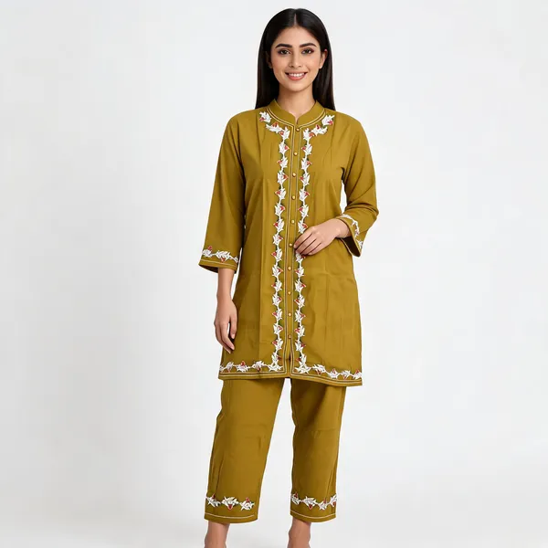 Mustard_Rayon_Straight_Embroidered_Kurta_Set_For_Women