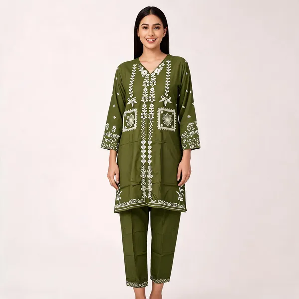 Olive_Green_Rayon_Straight_Embroidered_Kurta_Set_For_Women
