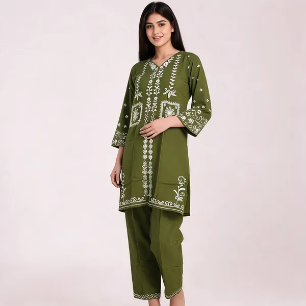 Olive_Green_Rayon_Straight_Embroidered_Kurta_Set_For_Women