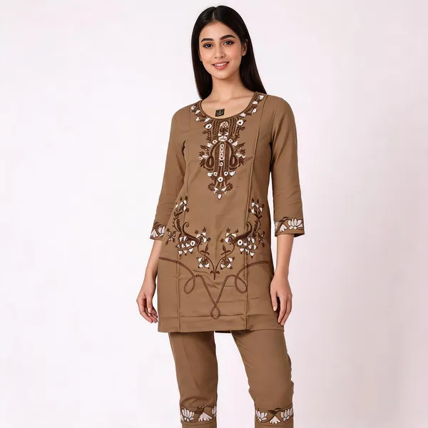 Brown_Rayon_Straight_Embroidered_Kurta_Set_For_Women
