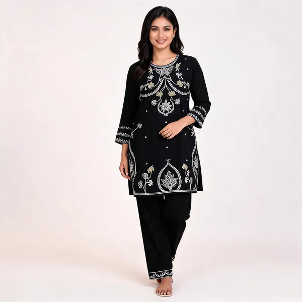 Black_Rayon_Straight_Embroidered_Kurta_Pant_Set_For_Women