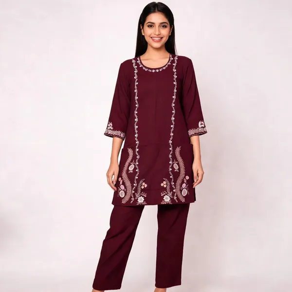 Maroon_Rayon_Straight_Embroidered_Kurta_Set_For_Women