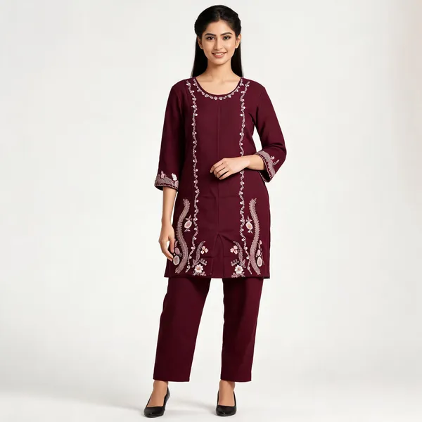 Maroon_Rayon_Straight_Embroidered_Kurta_Set_For_Women