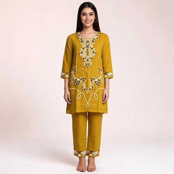 Mustard_Rayon_Straight_Embroidered_Kurta_Set_For_Women