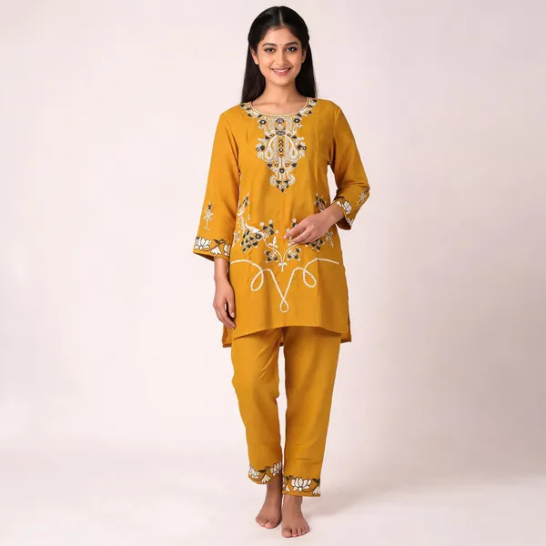 Mustard_Rayon_Straight_Embroidered_Kurta_Set_For_Women