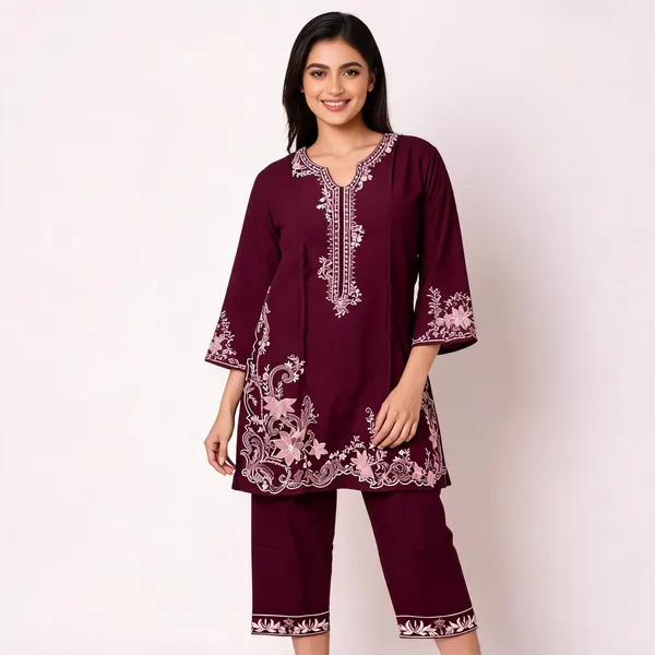 Maroon_Rayon_Straight_Embroidered_Kurta_Set_For_Women