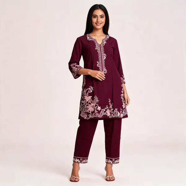 Maroon_Rayon_Straight_Embroidered_Kurta_Set_For_Women