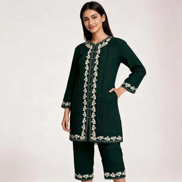 Dark_Green_Rayon_Straight_Embroidered_Kurta_Set_For_Women