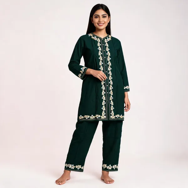 Dark_Green_Rayon_Straight_Embroidered_Kurta_Set_For_Women