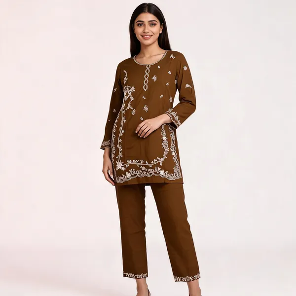 Brown_Rayon_Straight_Embroidered_Kurta_Set_For_Women
