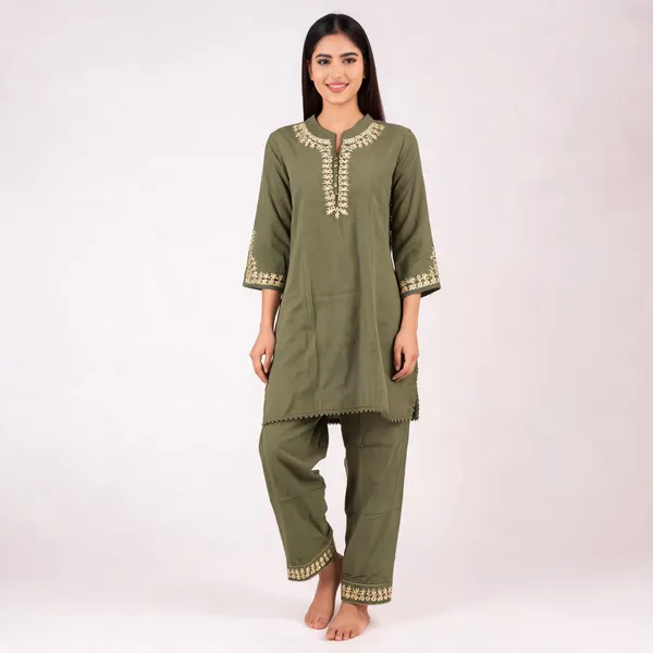 Olive_Green_Rayon_Straight_Embroidered_Kurta_Set_For_Women