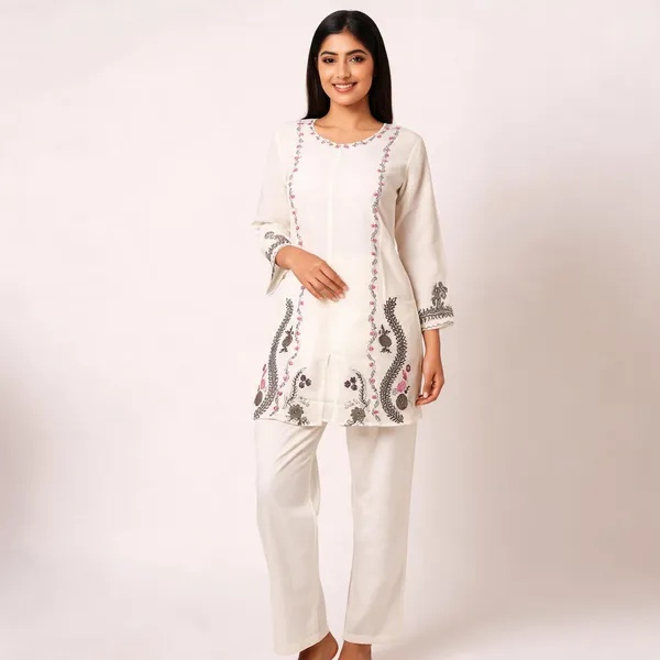 White_Rayon_Straight_Embroidered_Kurta_Set_For_Women