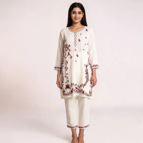 White_Rayon_Straight_Embroidered_Kurta_Set_For_Women