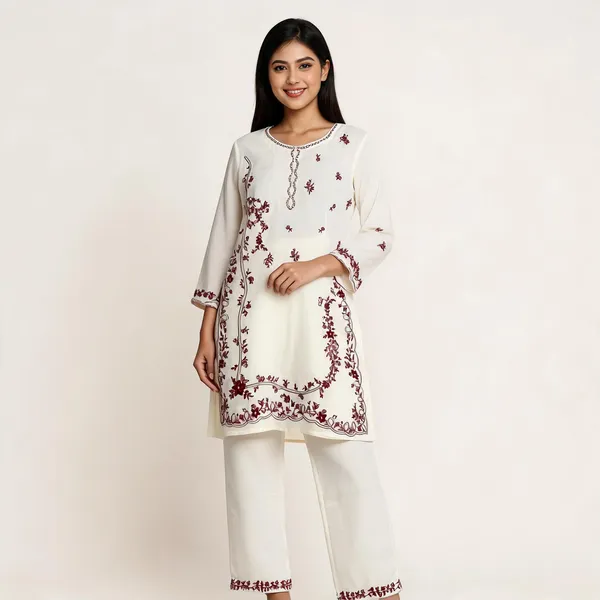 White_Rayon_Straight_Embroidered_Kurta_Set_For_Women