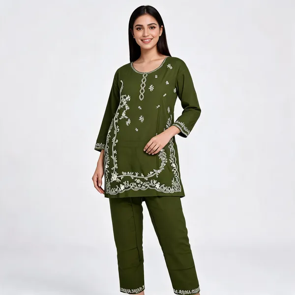 Olive_Green_Rayon_Straight_Embroidered_Kurta_Set_For_Women
