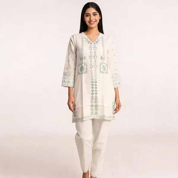 White_Rayon_Straight_Embroidered_Kurta_Set_For_Women