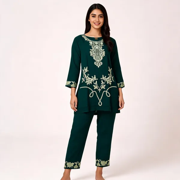 Dark_Green_Rayon_Straight_Embroidered_Kurta_Set_For_Women