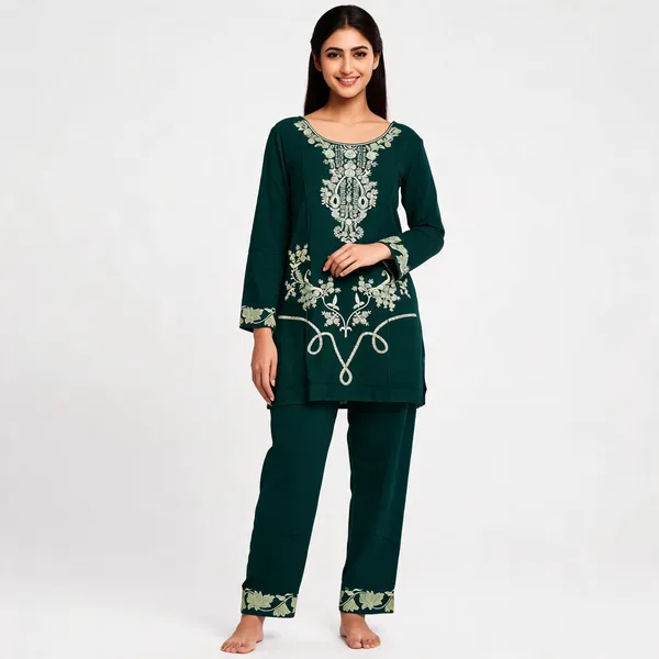 Dark_Green_Rayon_Straight_Embroidered_Kurta_Set_For_Women