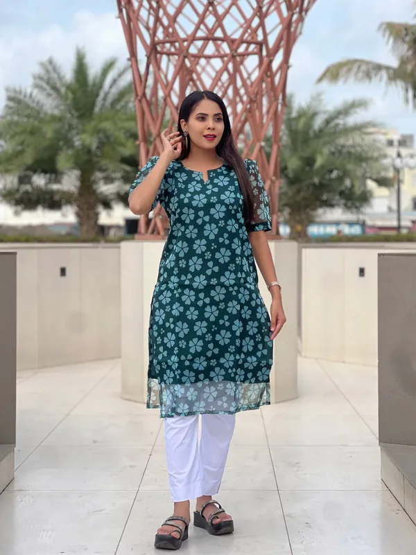 Teal_Floral_Print_Straight_Kurta_For_Women