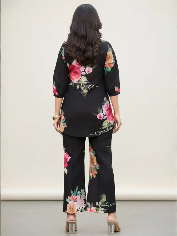 Black_Floral_Printed_Shirt_And_Trousers_Co-Ord_Set_For_Women