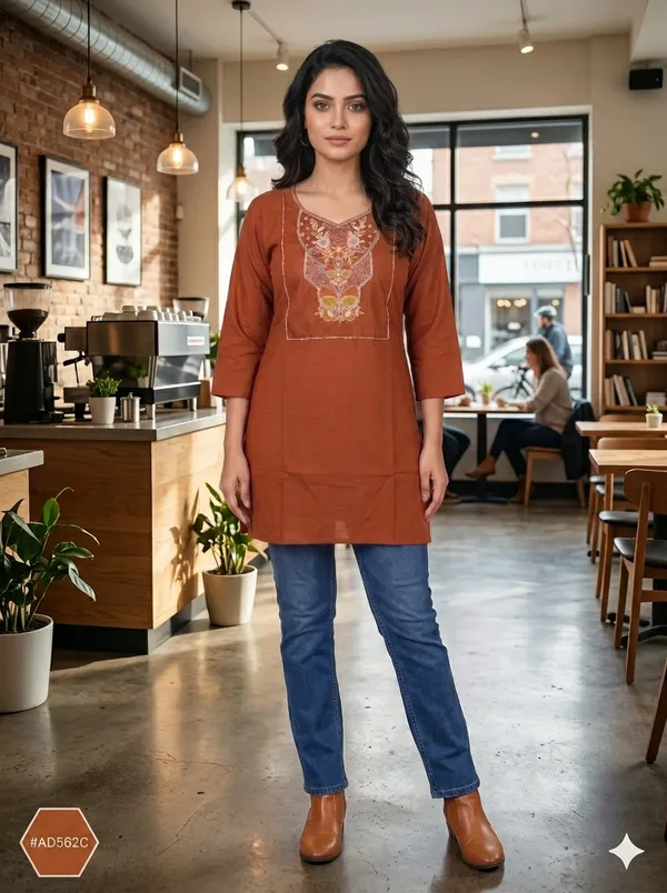 Rust_Embroidered_Straight_Kurta_For_Women