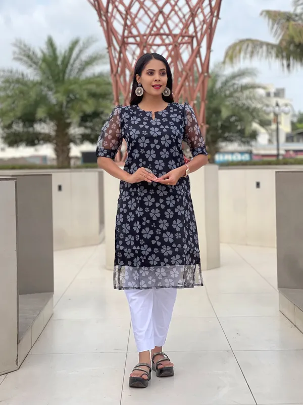 Black_Floral_Print_Straight_Kurta_For_Women