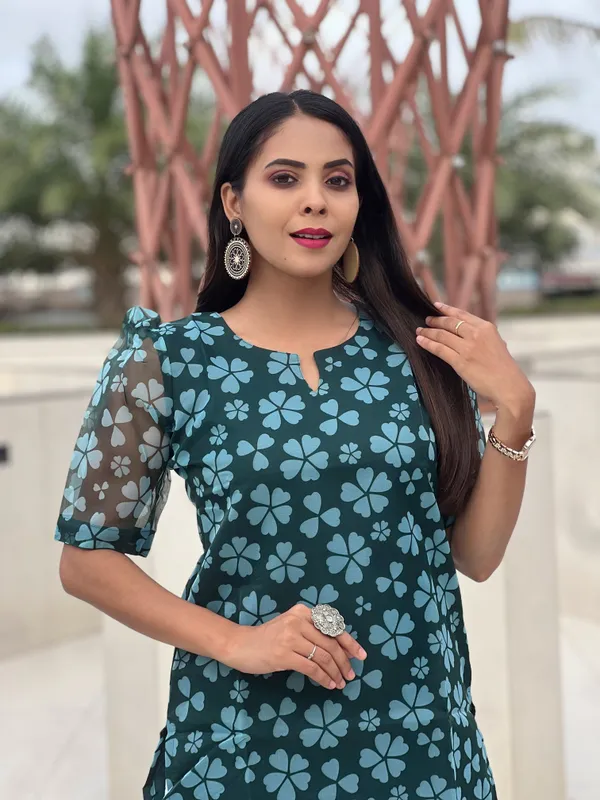 Teal_Floral_Print_Straight_Kurta_For_Women