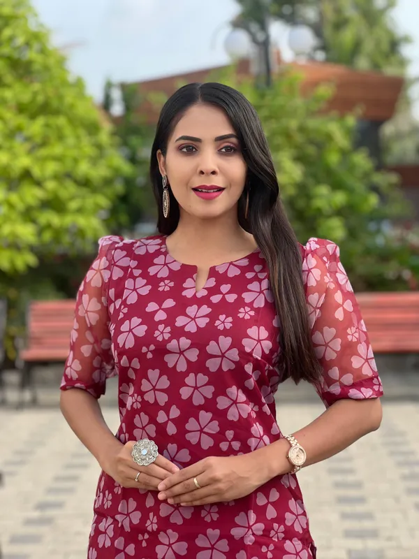 Maroon_Floral_Print_Straight_Kurta_For_Women