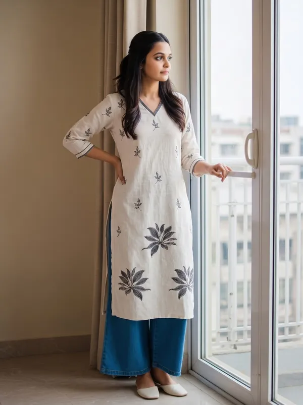 Cream_Floral_Print_Straight_Kurta_Set_For_Women