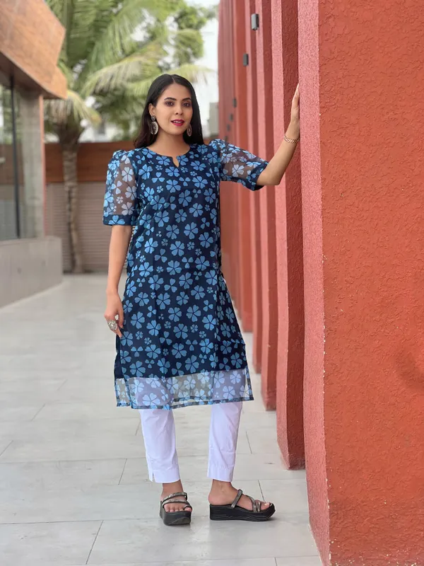 Blue_Floral_Print_Straight_Kurta_For_Women