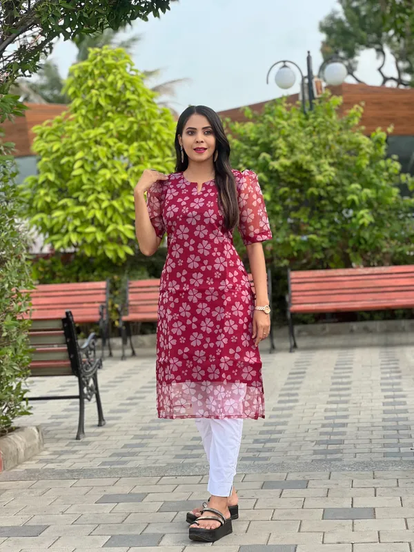 Maroon_Floral_Print_Straight_Kurta_For_Women