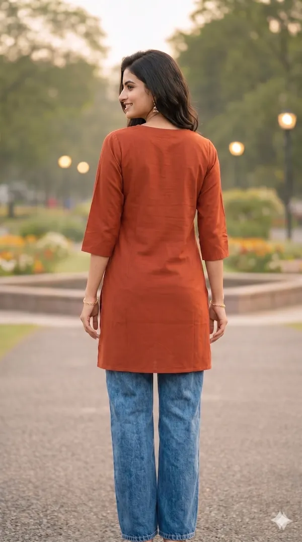 Rust_Embroidered_Straight_Kurta_For_Women