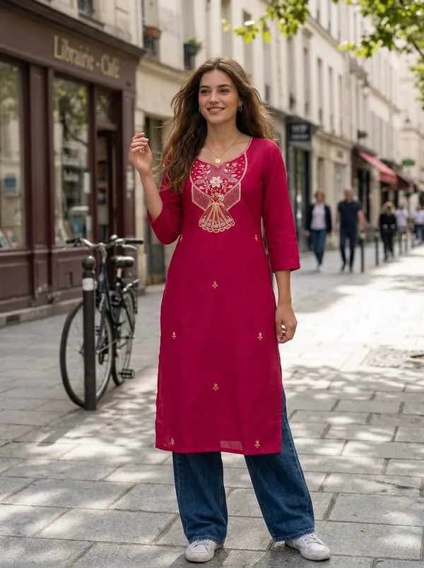 Magenta_Embroidered_Straight_Kurta_For_Women