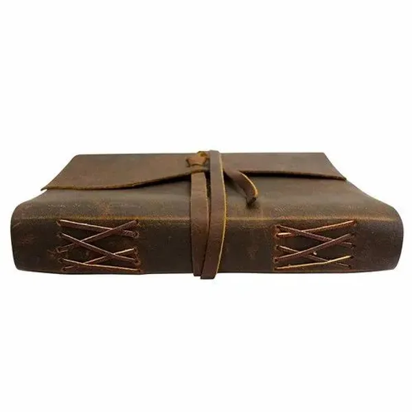 Handmade_Dark_Vintage_Brown_100%_Genuine_Buffalo_Leather_Journal_For_Writing_&_Sketching_-_Wrap-Around_Leather_Tie_Strap,_200_Unruled_Pages,_Portable_7X5_Inch_Hand-Stitched_Flap_Journal