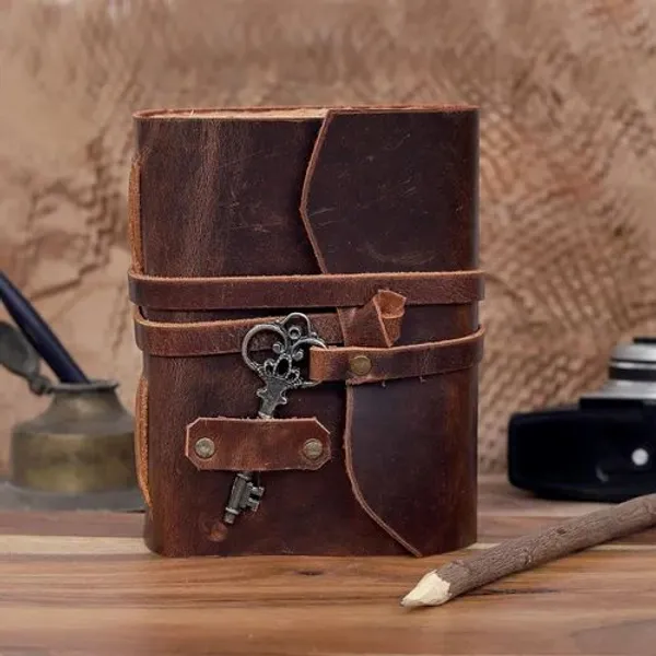 Handmade_Vintage_Jade_Green_100%_Genuine_Buffalo_Leather_Journal_With_Antique_Burnt_Deckle_Edge_Paper_For_Writing_&_Sketching_-_Antique_Brass_Skeleton_Key,_Cross-Stitched_Spine,_200_Unruled_Pages,_Portable_6X4_Inch_Diary_For_Men_&_Women