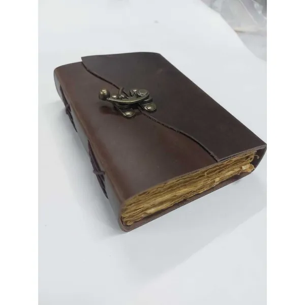 Handmade_Vintage_Dark_Espresso_Brown_100%_Genuine_Buffalo_Leather_Journal_With_Antique_Deckle_Edge_Paper_For_Writing_&_Sketching_-_Curved_Flap_With_Vintage_Brass_Finish_Lock,_200_Unruled_Pages,_Portable_7X5_Inch_Hand-Stitched_Diary_For_Men_&_Women