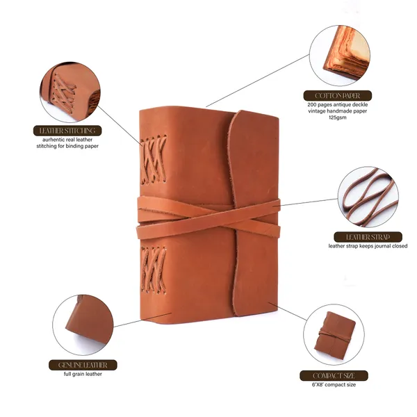 Handmade_Antique_Tan_Brown_100%_Genuine_Buffalo_Leather_Journal_For_Writing_&_Sketching_-_Curved_Flap_With_Wrap-Around_Tie_Strap,_200_Unruled_Pages,_Portable_7X5_Inch_Hand-Stitched_Diary_For_Men_&_Women