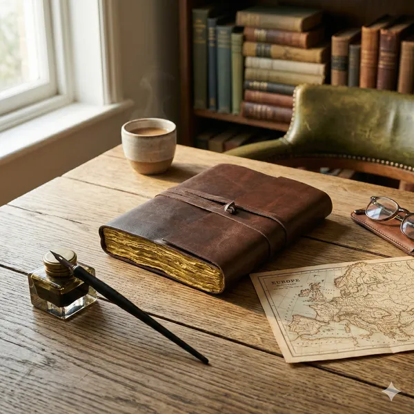 Handmade_Dark_Chocolate_Brown_100%_Genuine_Buffalo_Leather_Journal_With_Antique_Deckle_Edge_Paper_For_Writing_&_Sketching_-_Minimalist_Leather_Wrap_Strap_With_Slot_Loop,_200_Unruled_Pages,_Portable_7X5_Inch_Hand-Stitched_Diary_For_Men_&_Women