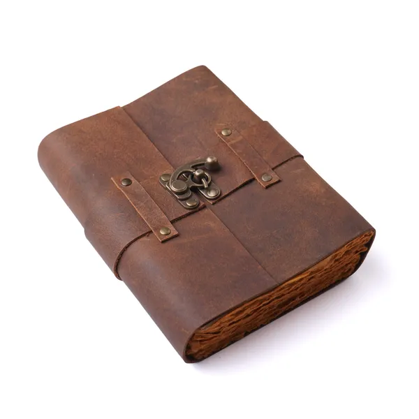 Handmade_Vintage_Rustic_Brown_100%_Genuine_Buffalo_Leather_Journal_With_Antique_Burnt_Deckle_Edge_Paper_For_Writing_&_Sketching_-_Riveted_Leather_Strap_With_Vintage_Brass_Finish_Lock,_200_Unruled_Pages,_Portable_8X6_Inch_Hand-Stitched_Diary_For_Men_&_Women