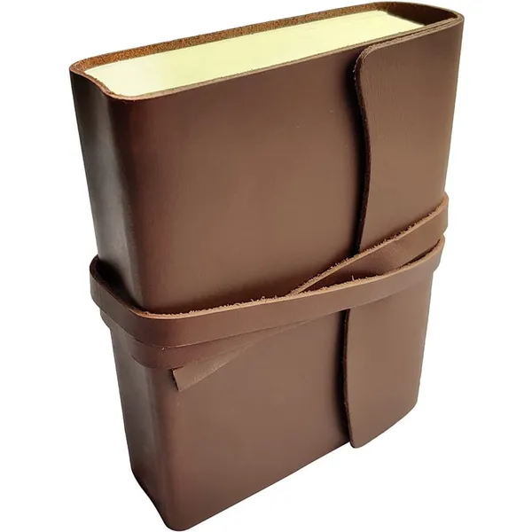 Handmade_Smooth_Chocolate_Brown_100%_Genuine_Buffalo_Leather_Journal_For_Writing_&_Sketching_-_Curved_Flap_With_Wrap-Around_Tie_Strap,_200_Unruled_Pages,_Portable_7X5_Inch_Hand-Stitched_Diary_For_Men_&_Women