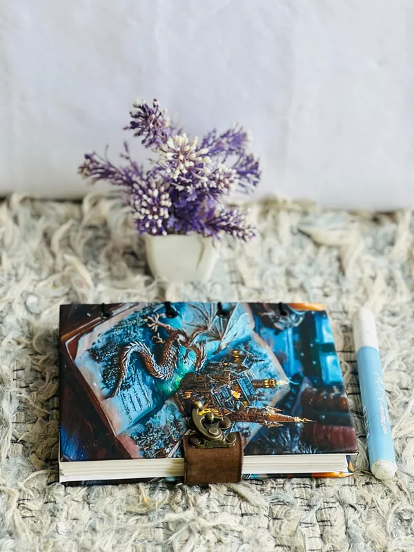 Handcrafted_Fantasy_Dragon_&_Castle_3D-Art_Printed_Hardbound_Journal_-_Vintage_Brass_Finish_Lock,_200_Unruled_Pages,_7X5_Inch_Hand-Stitched_Diary