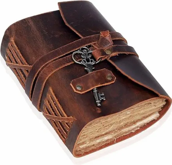 Handmade_Vintage_Jade_Green_100%_Genuine_Buffalo_Leather_Journal_With_Antique_Burnt_Deckle_Edge_Paper_For_Writing_&_Sketching_-_Antique_Brass_Skeleton_Key,_Cross-Stitched_Spine,_200_Unruled_Pages,_Portable_6X4_Inch_Diary_For_Men_&_Women